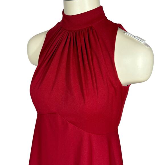 Vintage Maxi Dress Small Maroon Sleeveless Mock Neck High-Waist Back Zip USA - Picture 4 of 11